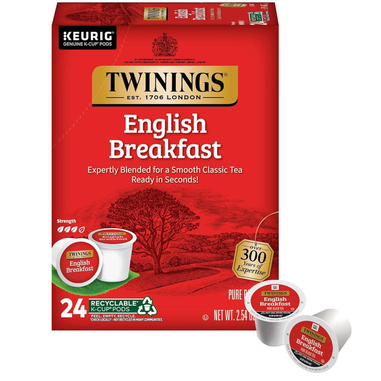 Twinings English Breakfast Black Tea K-Cup Pods for Keurig, 24 Count (Pack of 1), Smooth, Flavourful, Robust, Caffeinated, Enjoy Hot or Iced