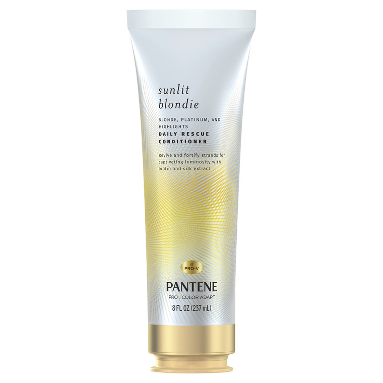 Pantene Sunlit Blondie Daily Rescue Conditioner Toner For Blonde Hair, Treatment for Color Treated Hair, with Biotin and Silk Extract, 8 Fl Oz
