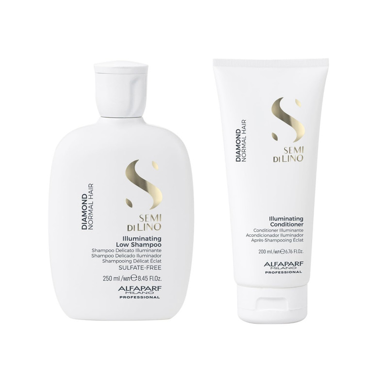 Alfaparf Milano Semi di Lino Diamond Illuminating Shampoo and Conditioner Set - Sulfate Free Shampoo and Conditioner for Color Treated Hair - Adds Br