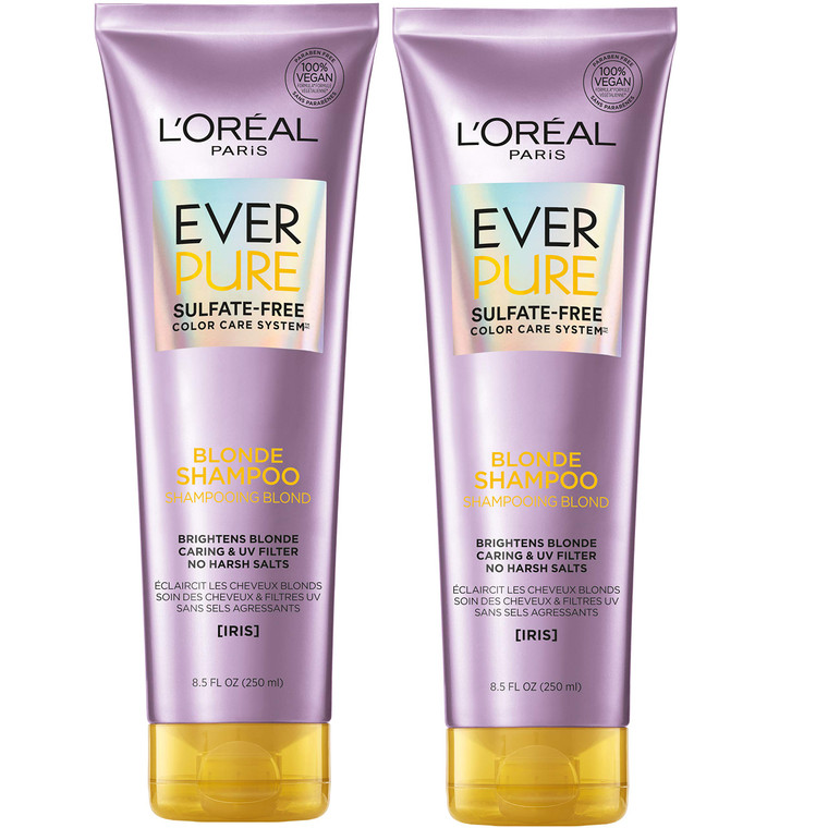 L'Oreal Paris EverPure Blonde Sulfate Free Shampoo for Color-Treated Hair, Neutralizes Brass + Balances, For Blonde Hair, 2 Count (8.5 Fl; Oz each) (