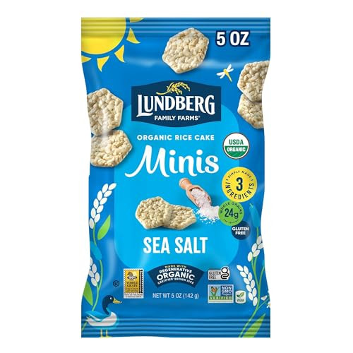 Lundberg Organic Rice Cake Minis, Original Sea Salt  Mini Rice Cakes, Healthy Snacks for Adults and Kids, Vegan Snacks, Gluten-Free, Healthy Food fo