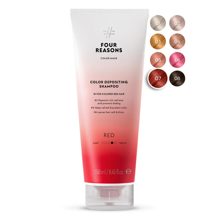 FOUR REASONS Hair Color Shampoo (8 Colors) - Sulfate Free Red Hair Toner - Color Depositing Shampoo for Color Treated Hair, Vegan, 8.45 Fl Oz (Red)