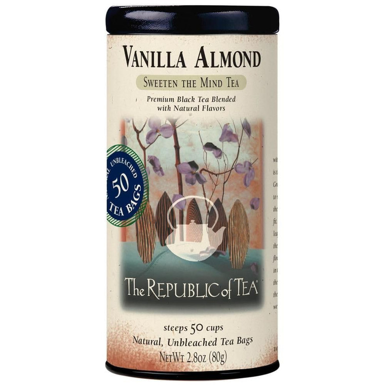 The Republic of Tea - Vanilla Almond Black Tea Tin, 50 Tea Bags, Naturally Caffeinated