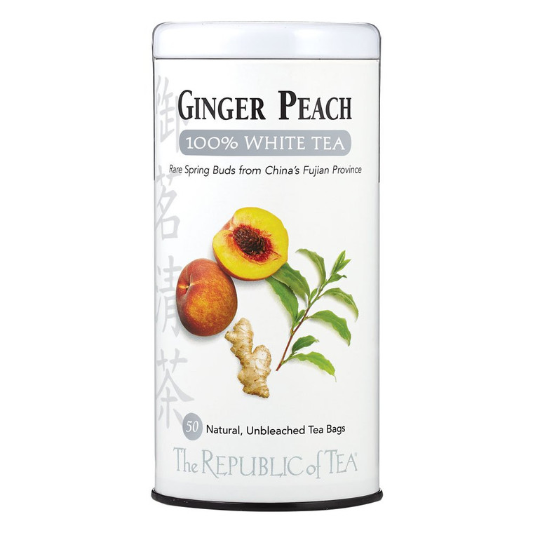 The Republic of Tea  Ginger Peach 100% White Tea Bags, Steeps 50 Low-Caffeinated Cups