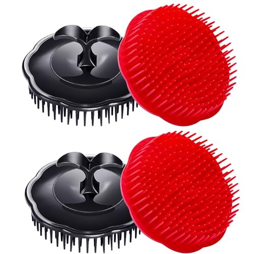 Hair Scalp Brush Dandruff Cleaning Brush Shower Scalp Shampoo Brush Scalp Massager Pack of 4 (Black and red)