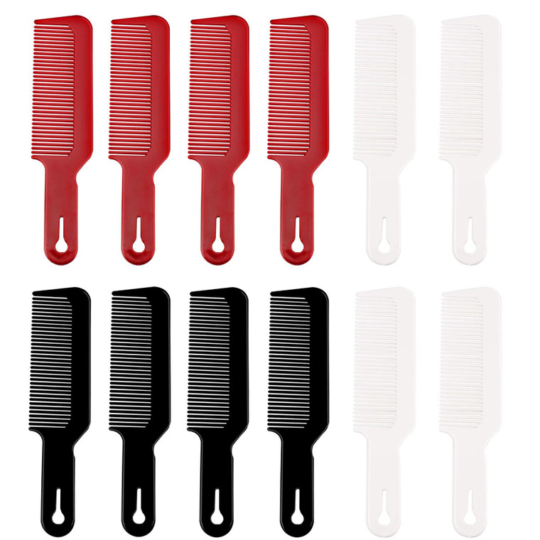 12 Pack Barber Combs - Flat Top Clipper Combs, Heat Resistant, For Clipper-Cuts And Flattops (Black, Red, White)