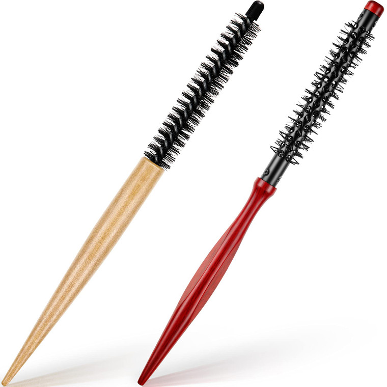 2 Pcs Small Round Hair Brush Mini Round Wood Brush Roller Quiff Hair Combs Nylon Bristles es Salon dressing for Blow Drying Curly Styling Bangs Lifti