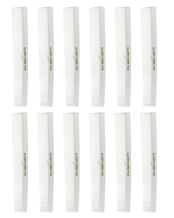 Allegro #420 Hair Combs - Barber, Beard, Mustache, and Pocket Combs for Women - 12 White Combs