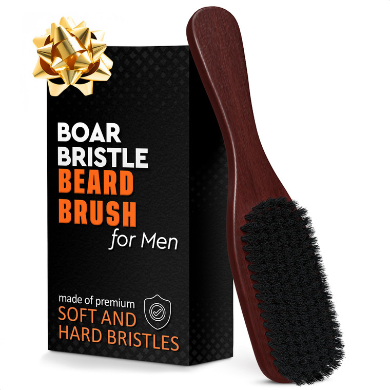 Mens Beard Brush with Handle  Soft Boar Bristle Beard Brush for Men, 9" Wooden Design for Beards, Mustaches & Slick Back Hair  Comfortable Grip, St