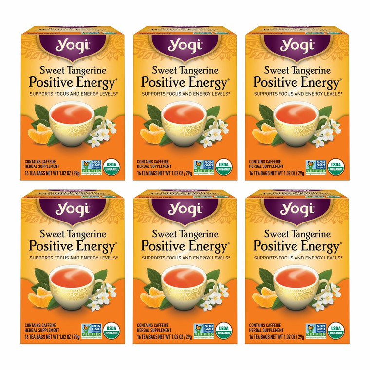 Yogi Sweet Tangerine Positive Energy Tea - 16 Tea Bags per Pack (6 Packs) - Organic Tangerine Energy Tea - Includes Black Tea Leaf, Yerba Mate Leaf,