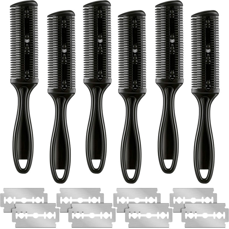 6 Pieces Hair Cutting and Thinning Razor Comb Set with 20 Razors, Dual-Side Slim Haircut Tool