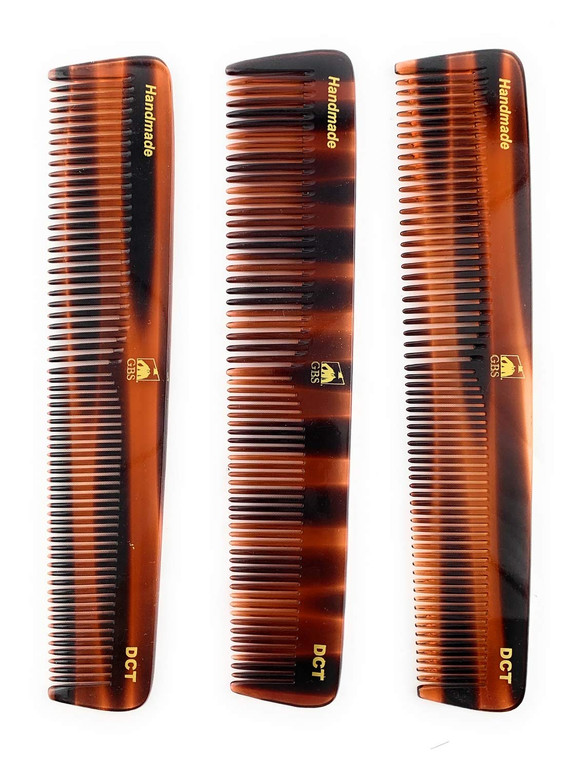 GENTS 7 Inch Tortoise Hair Combs Pack of 3  All Purpose Dressing, Styling & Detangling Combs for Barbers, Stylists & Everyday Hair Care