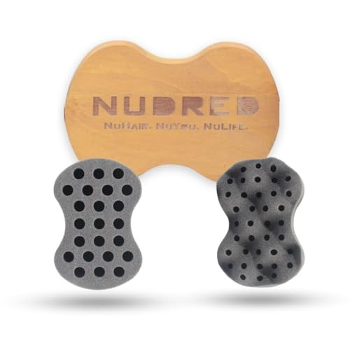 Nudred Wooden Interchangeable Hair Sponges for Black Men & Women With Afro, Natural Hair, Twisting & Curl Sponge Hair Brush, Large and Small Holes fo
