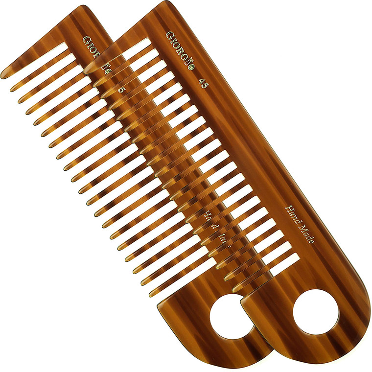 Giorgio G45 Tortoiseshell Detangling Wide Tooth Shower Comb, Easy Use for Thick Curly Wavy Hair. Long Detangler Comb For Wet and Dry Hair. Handmade,