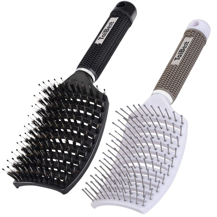 TaiBest Boar Bristle Hair Brush Set - Dry/Wet Hair Brushes Detangler for Fine, Thick, Curly Hair - Curved and Vented Hair Brush for Women, Men or Kid