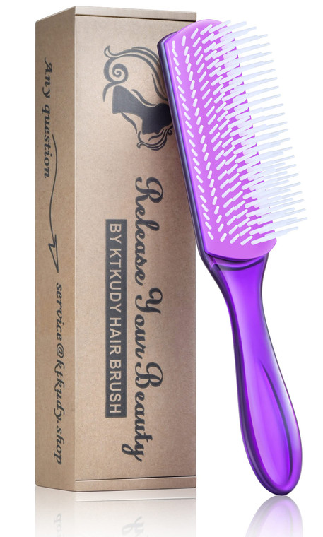 KTKUDY 9 Row Defining Brush for Shaping and Finishing Curls - Detangling Blow-Drying Brush for Thick, Wavy or Coily Hair (Purple)