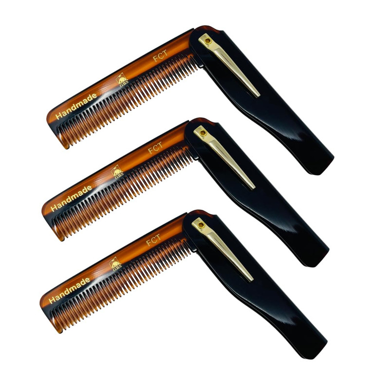 GENTS FCT Folding Pocket Combs for Men & Women - 3 Pack Premium Handmade Anti-Static Hair Combs - Travel Size Grooming Kit for All Hair Types - Durab