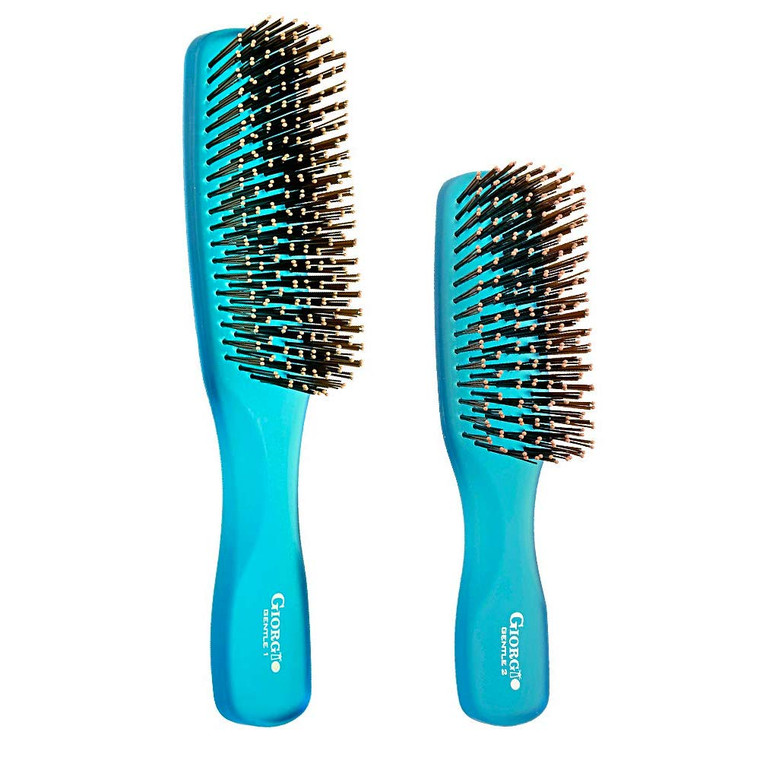Giorgio GION1-2B Neon Blue Set of 2 Gentle Touch Detangler Hair Brush for Men and Women. Soft Bristles for Sensitive Scalp. Wet and Dry for all Hair