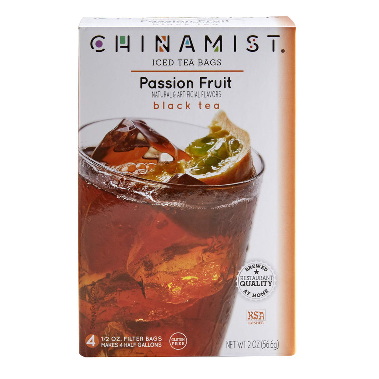 China Mist Iced Tea  Passion Fruit Black Tea Infusion  Refreshing and Delicious  Each Tea Bag Yields 1/2 Gallon  4 bags