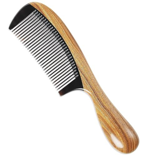 Onedor Handmade Buffalo Horn and Sandalwood Hair Combs - Anti-Static Natural Scent Wooden Detangler (Fine Tooth)