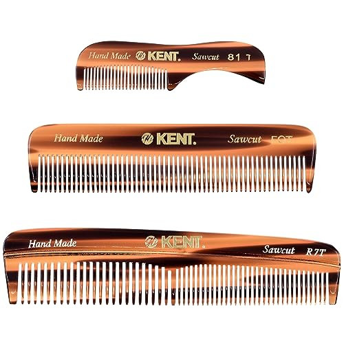 Kent Set Men's Hair Pocket Combs, Tortoise 81T X-Small, FOT All Fine Tooth, R7t Double Toothed Fine and Coarse. Best Hair, Beard and Mustache Groomin