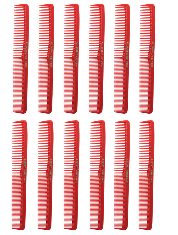 Allegro Combs #400 Barber Combs  12 Pack Professional Hair Cutting and All-Purpose Combs for Barbers and Stylists  Made in USA (Red)