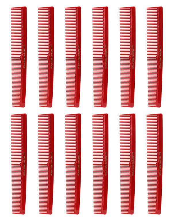 Allegro Combs 420 Nitrile Rubber Hair Combs Set, 12 Pk. - Red, Professional Grade, Disinfectable, Traditional Barber Comb Size, Wide & Fine Tooth Com