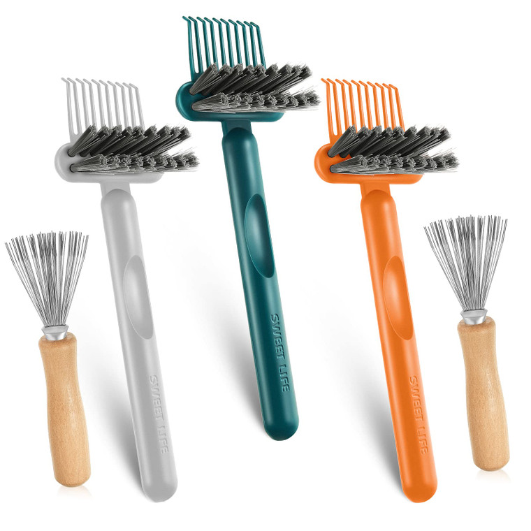 Suclain 5 Pcs Hairbrush Cleaner Tool Comb Set Mini Hairbrush Dirt Remover with Metal Wire Rake 2 in 1 Comb Cleaner for Removing Hair Dust Home and Sa