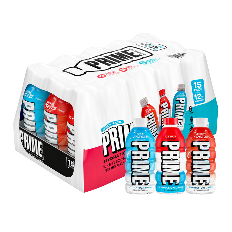PRIME HYDRATION Variety, Berry Freeze, Cherry Freeze, & Ice Pop Sports Drinks, Electrolyte Enhanced to Replenish Fluids, Zero Added Sugar, B Vitamins