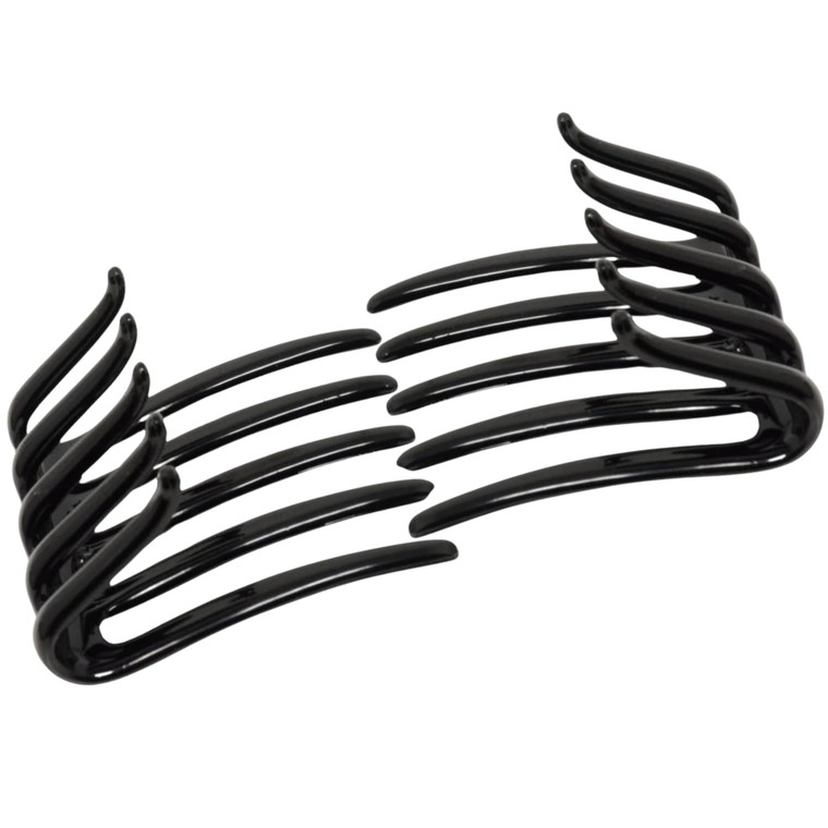 Parcelona French Crab Interlocking Glossy Black Medium 2 1/4" Celluloid Interlocking No Slip Ponytail Updo Clips Flexible Sturdy Hold Hair Clips Side
