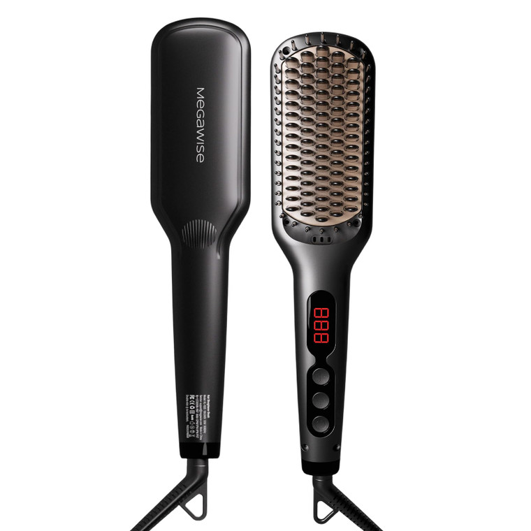 MEGAWISE Pro Ceramic Ionic Hair Straightener Brush for Home Salon | MCH Fast 20s Heating Tech with Auto-Off Safety | Anti-Scald with Universal Dual V