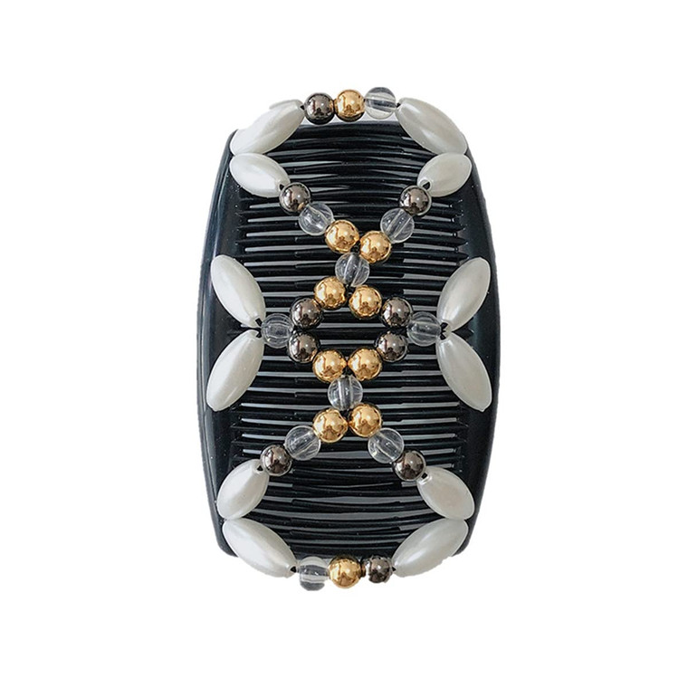 FXQHAN Stretch Combs For Girl, Magic Beading Hair Comb-Double Clips Hair Styling Accessories for Women Girls Hair Beauty (White)