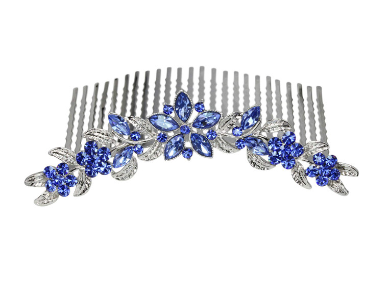 Faship Gorgeous Blue Rhinestone Crystal Floral Hair Comb