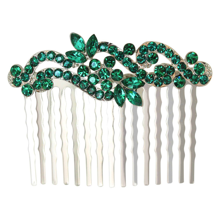 Faship Green Crystal Floral Hair Comb