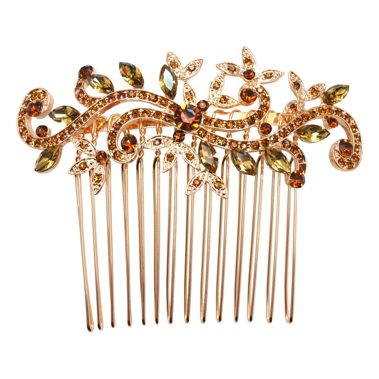 Faship Gorgeous Smoked Topaz Rhinestone Crystal Floral Hair Comb