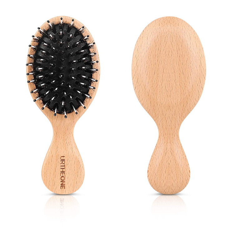 Hair Brush Mini Boar Bristle Hairbrush for Thick Curly Thin Long Short Wet or Dry Hair Detangle Massage Add Shine, Pocket Travel Small Paddle Hair Br