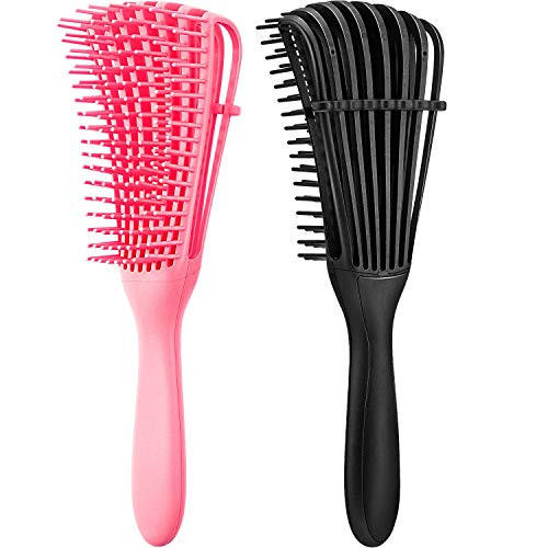2 Pieces Detangling Brush for Afro America/African Hair Textured 3a to 4c Kinky Wavy/Curly/Coily/Wet/Dry/Oil/Thick/Long Hair, Knots Detangler Easy to