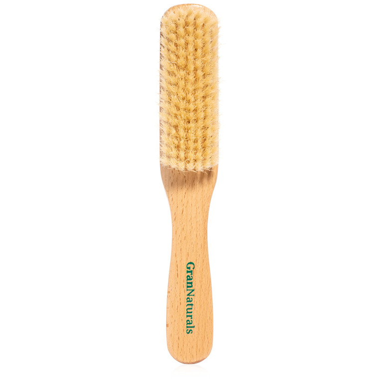 GranNaturals Boar Bristle Slick Back Hair Brush - Soft White Bristle Smoothing Hairbrush for Slicking Hair to Create Sleek Style- Natural Wood Handle