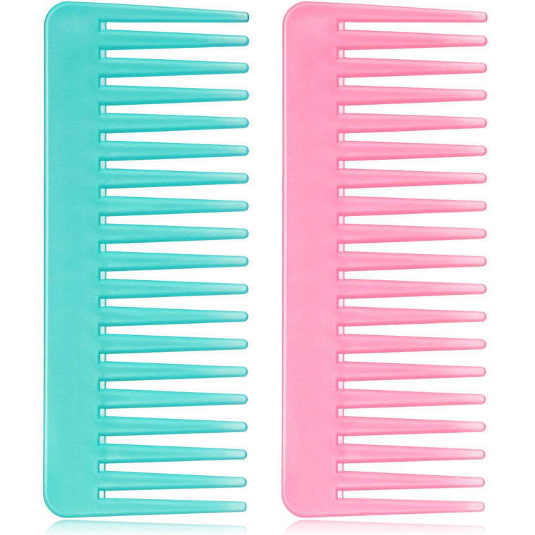 Large Hair Detangling Comb Wide Tooth Comb for Curly Hair Wet Dry Hair, No Handle Detangler Comb Styling Shampoo Comb (Cyan, Pink)