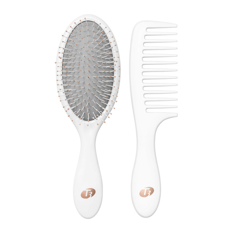 T3 Detangle Duo Brush Set | Detangling Brush and Shower Comb Set | Comb to Disperse Liquid & Brush to Detangle Wet Hair| For All Hair Lengths and Tex