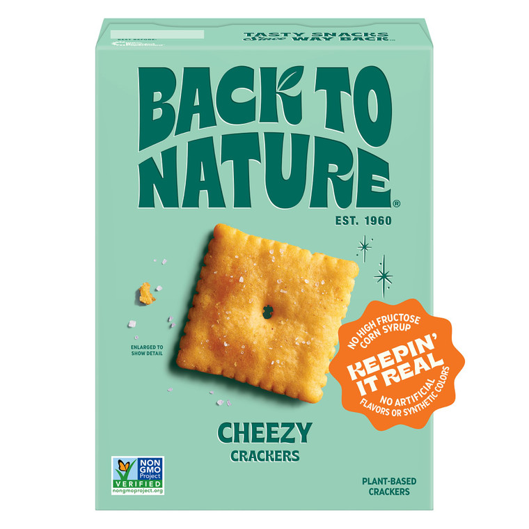 Back to Nature Cheezy Square Crackers, Non-GMO, Plant-Based Cheese Flavored Snack Cracker, Made with Wheat Flour, 5 oz Box