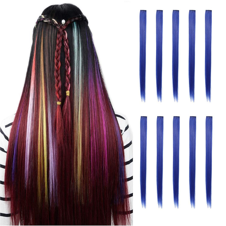 Drayas 10Pcs/set Multi-Colors Party Highlights Clip In Synthetic Hair Extensions, 22 Inch, Straight, Natural Look, No Tangles, No Shedding