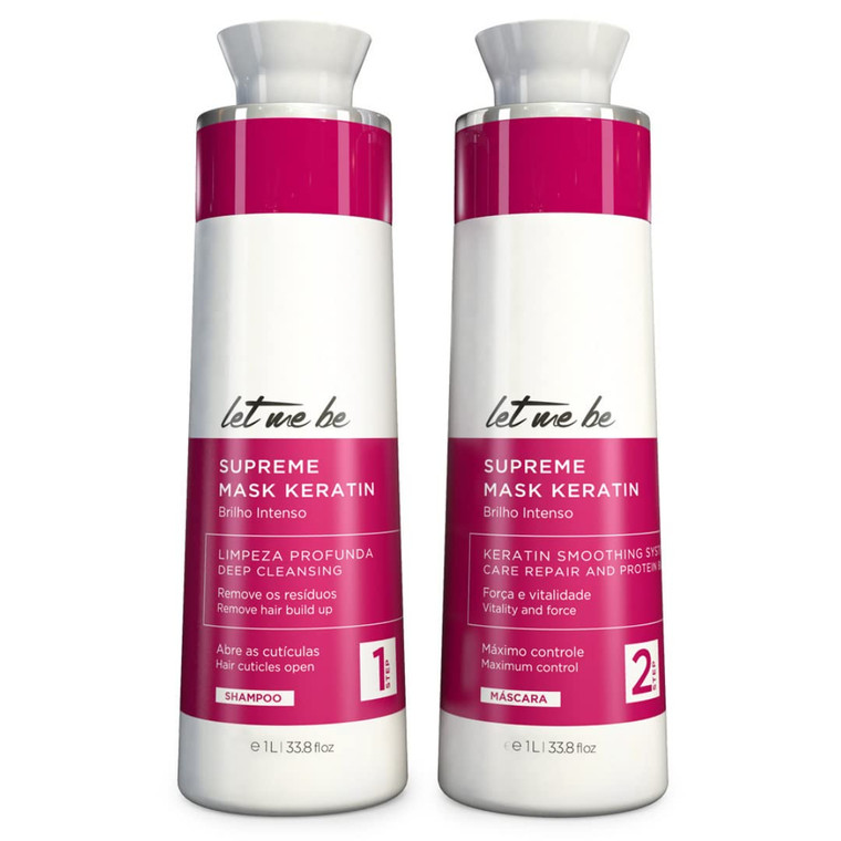 Let Me Be Keratin Hair Kit  Progressive Supreme Mask & Deep Cleansing Shampoo 2x1L (33.8 fl oz)  Frizz Control, Intense Shine  Professional Smooth