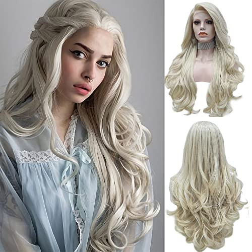 IMSTYLE Blonde Lace Front Wig Long Wave Synthetic Hair Wigs for Women Natural Hairline Blonde Heat Safe Hair 26 Inch Cosplay Wig