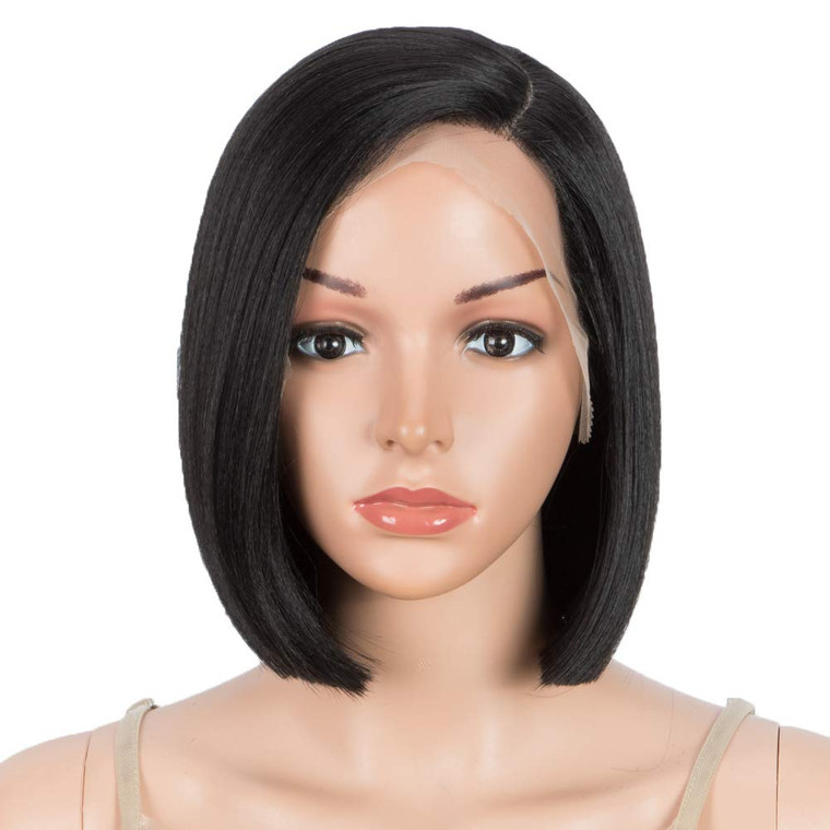 DÉBUT Lace Front Wigs for Black Women Bob Wigs for White Women Synthetic Hair 9.5" 120g Natural Straight Swiss Lace Heat Resistant Fibers 1B Color
