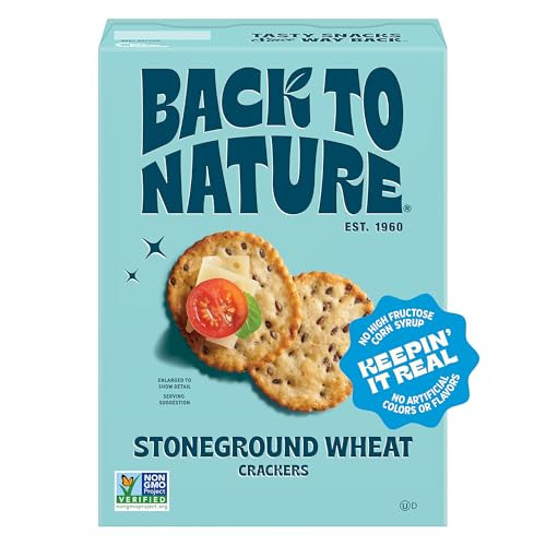 Back to Nature Stoneground Wheat Crackers, Non-GMO, Plant-Based Snack Cracker, Made with Whole Grains & Flax Seed, Snack Happy, 5oz Box