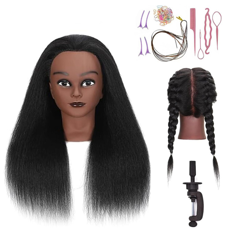 16 Inch 100% Real Hair Mannequin Head Training Head Manikin Cosmetology Doll Head for Hairdresser Practice Braiding Hair Styling with Clamp stand (16