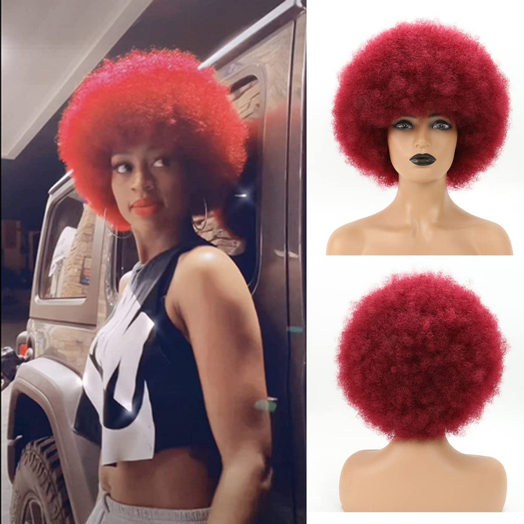 Big Afro Wig for Black Women, Wine Red Afro Wigs Large Bouncy and Soft Natural Looking Hair, Short Afro Kinky Curly Premium Synthetic Wig?Wine Red?