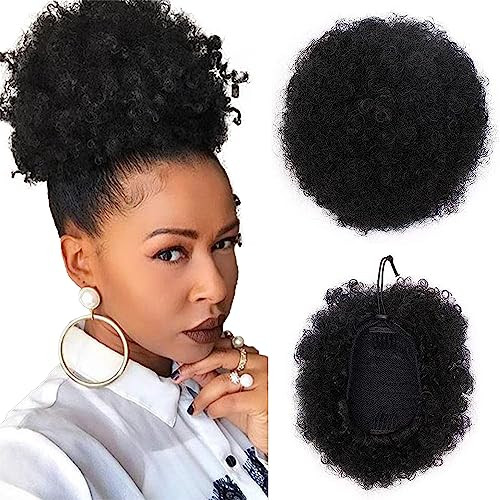 AISI QUEENS Natural Black Puff Ponytail for Women And Kids, Synthetic Curly Hair Ponytail African American Short Afro Puff Ponytail Hair Extensions W