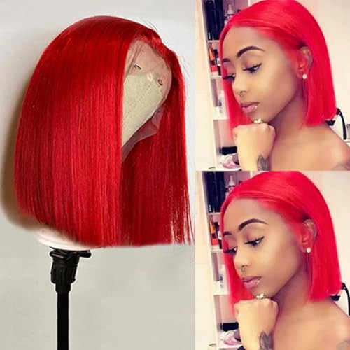 Red Bob Wig 180% Density Virgin Human Hair 13x4 Lace Front Short Cut 8inches Silky Straight Bob Wigs Bleach Knots for Women Pre Plucked Natural Hairl